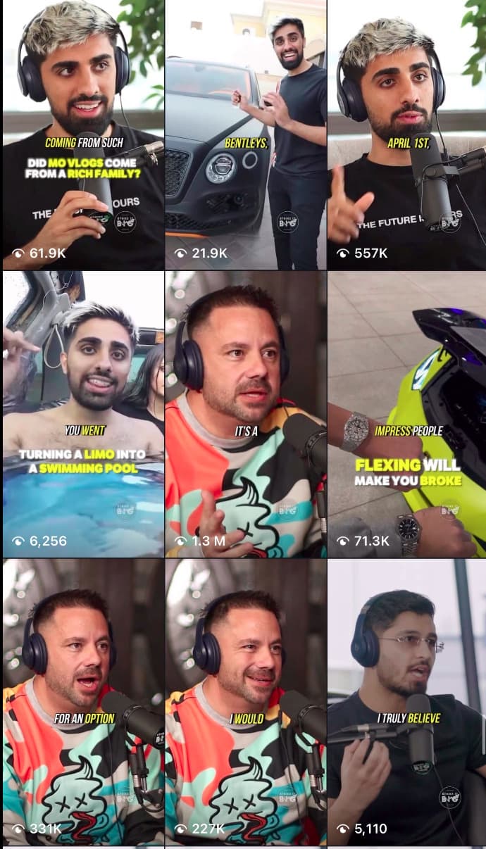 TikTok grid — Mo Vlogs, 1.3M, 557K, 331K views